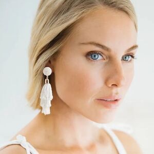 Panacea White Beaded Tassel Earrings New